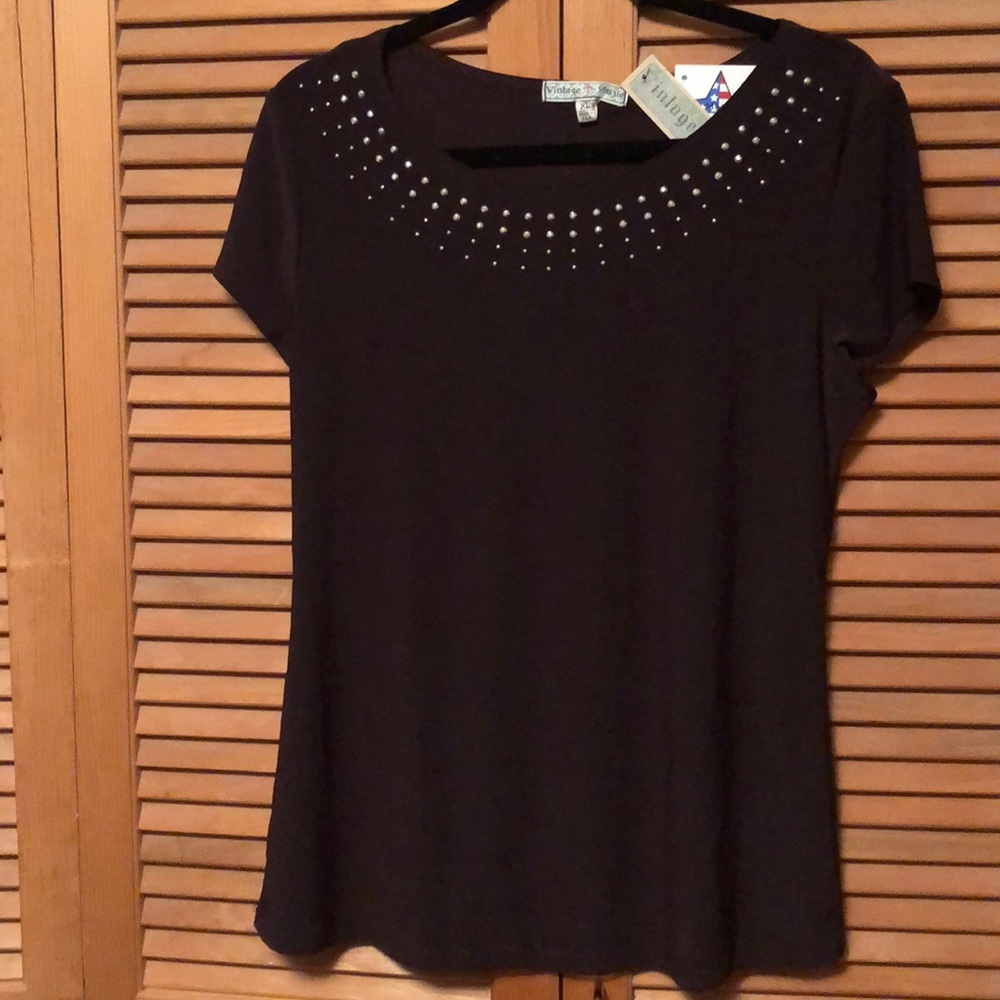 NWT Vintage Suzie Brown Studded Top Size XL